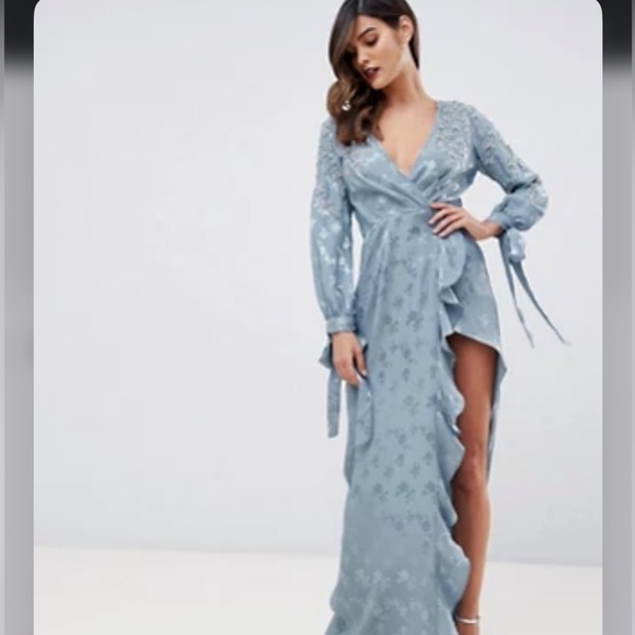 NWT ASOS Design Embellished Jacquard Blue Maxi Gown - Picture 7 of 11